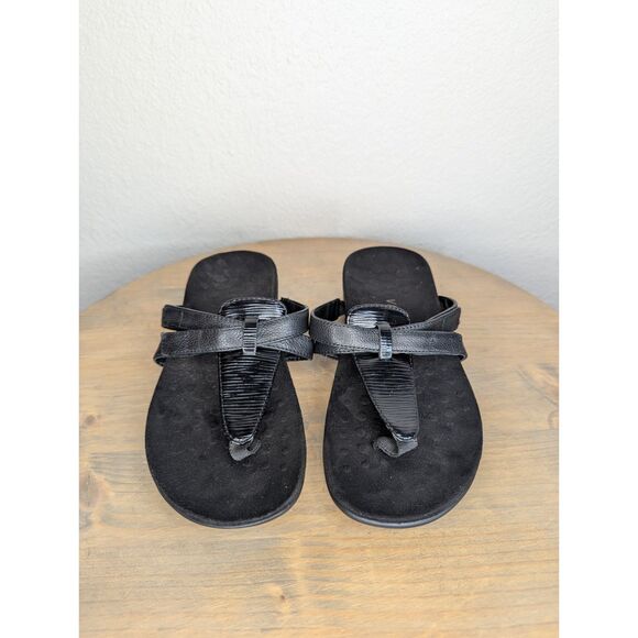 VIONIC Karley Toe Post Black Sandal Size 8 Supportive Flat Dressy Comfortable! - Picture 1 of 9